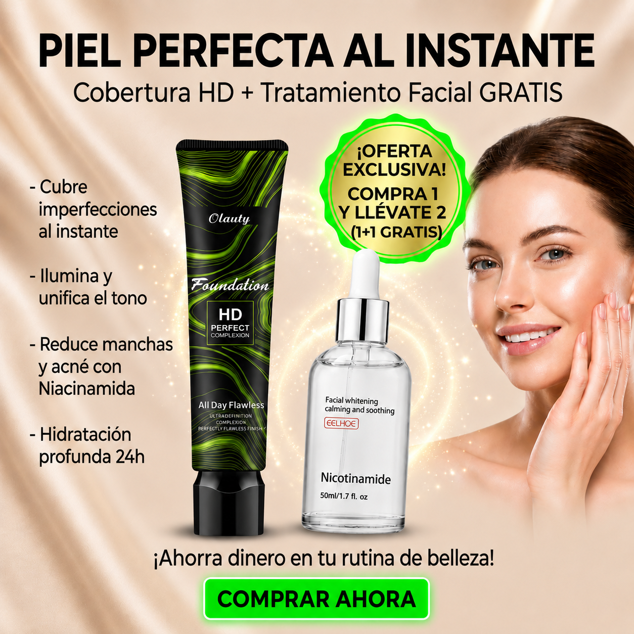 Cobertura e Hidratación en un solo PACK